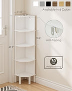 Corner Shelf, 5 Tier Corner Bookshelf, Display Corner Shelf Stand with Storage Rack, Wall Corner Bookshelf for Living Room, Bedroom, Office, White - Image 2