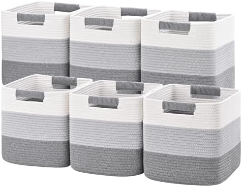 11 Inch Storage Cubes, 6 Pack Cube Storage Bins for Organizing, Cotton Rope Woven Baskets for Shelves, Bathroom, Kids Room, Closets, Baby Nursery by Degeyoyo