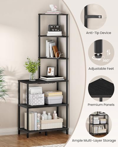 CHOEZON 6-Tier Corner Shelf, Industrial Corner Bookshelf with Desk Top, Diamond-Shaped Storage Shelves, Display Stand for Small Spaces, Living Room, Home Office, Foyer, Black TCJ70BB - Image 5