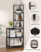 CHOEZON 6-Tier Corner Shelf, Industrial Corner Bookshelf with Desk Top, Diamond-Shaped Storage Shelves, Display Stand for Small Spaces, Living Room, Home Office, Foyer, Black TCJ70BB - Image 5