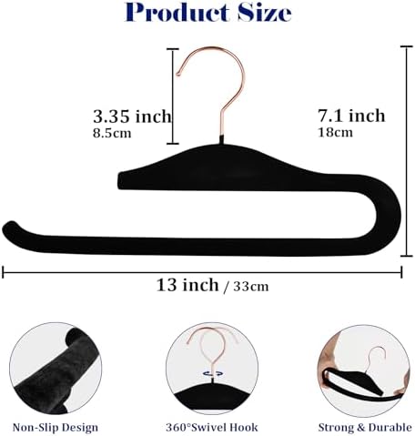 Velvet Hangers Non-Slip,40 Pack Open Ended Felt Jean Hangers,Heavy Duty Space Saving Flocked Hangers for Pants Slack Skirts Tank Top Towel,360° Swivel Golden Hook (40, Black) - Image 2