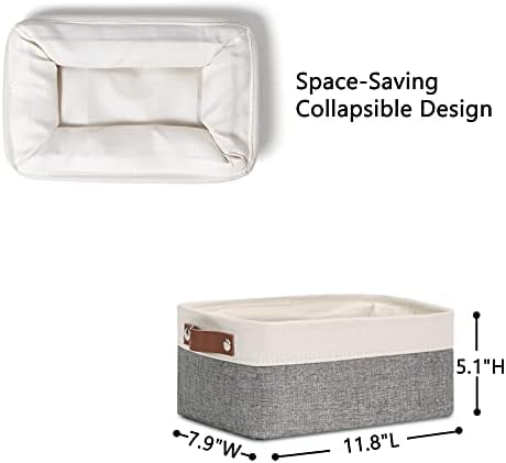 DULLEMELO Small Storage Baskets 6 Pack, Fabric Collapsible Gift Storage Baskets for Shelves, Closets, Nursery, Home, Office Organizing,Small Canvas Linen Rectangular Storage Bins (6-Pack, White&Grey) - Image 4