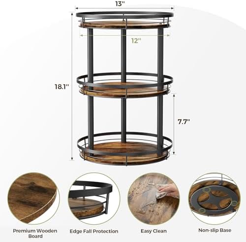 LAMU 12'' Wood Lazy Susan Spice Rack Organizer, 3 Tier Spice Organization for Cabinet, Countertop, Kitchen, Table Top, Pantry, Condiment and Seasoning Rack Organizer - Image 2