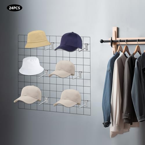 24Pcs Hat Hooks Wire Grid Wall Hat Holder Hat Display Multiple Hooks for Gridwall for Retail Cloth Wardrobe Silver - Image 5
