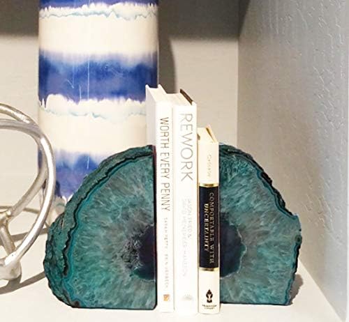 Teal Agate Geode Stone Bookends Heavy Duty Crystal Book Holders Decorative - Image 4
