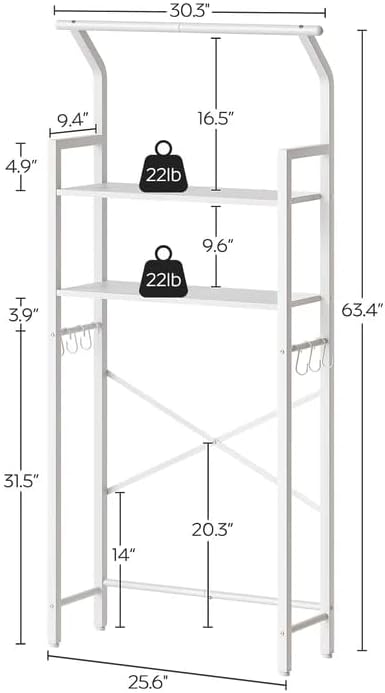 YATINEY 2-Tier Over The Toilet Storage, Multifunctional Vertical Over Toilet Bathroom Organizer, Freestanding Bathroom Storage Shelves with Hooks, Bathroom Organizer, Rustic Brown and Black TR01WT - Image 3