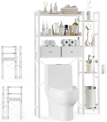 Housolution 7 Tier Over the Toilet Storage with 2 Drawers, White by Housolution