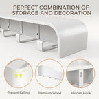 Coat Rack Wall Mount with Shelf Entryway Shelf Modern Key Holder Hanger Wall Shelves with Hidden Hooks for Hanging Towels Coats Hats Bags for Hallway Bathroom Bedroom(White, 8 Hooks) - Image 5
