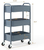 SunnyPoint 3-Tier Delicate Compact Rolling Metal Storage Organizer - Mobile Utility Cart Kitchen/Under Desk Cart with Caster Wheels - Blue (15.35" X 10.24" X 26.8"H) - Image 6