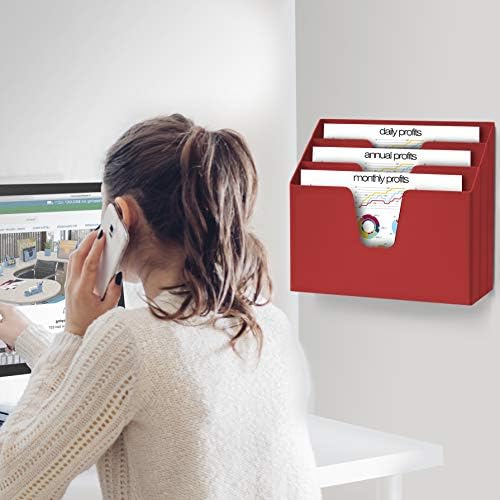 Acrimet Horizontal Triple File Folder Organizer Sorter, Letter Size, Red - Image 4