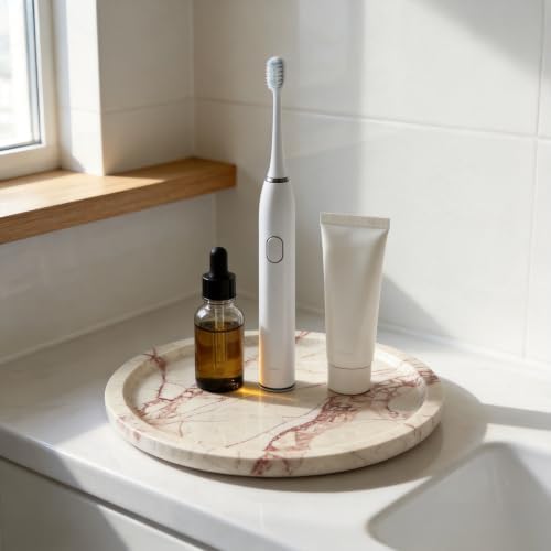 Natural Travertine Marble Round Tray: 7.8" Bathroom Vanity Counter Décor - Image 5