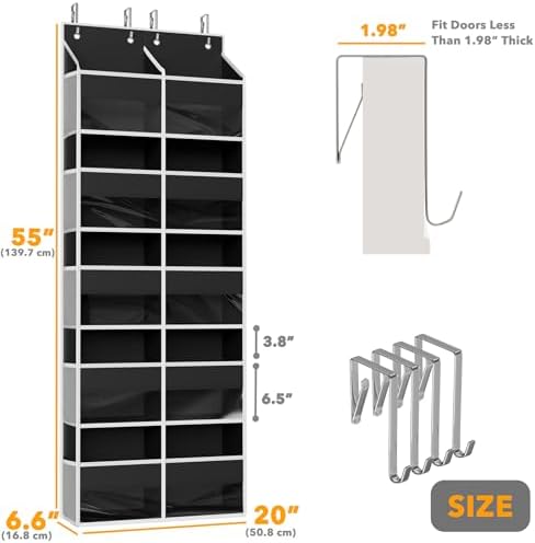 SpaceAid Extra Large Over The Door Organizer with 10 Large Pockets and 10 Mesh Side Pockets, 5 Layers Door Organizer Hanging with Clear Window for Bedroom, Bathroom, Pantry and Nursery, Black - Image 2