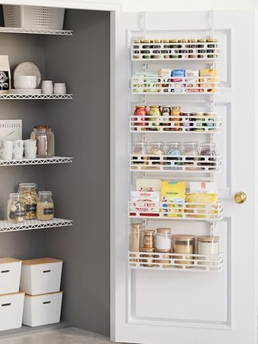 Over the Door Pantry Organizer - 6 Tier Adjustable Pantry Organization and Storage, Hanging Basket Wall Seasoning Shelves, Home & Kitchen Bedroom Bathroom, White by Unknown