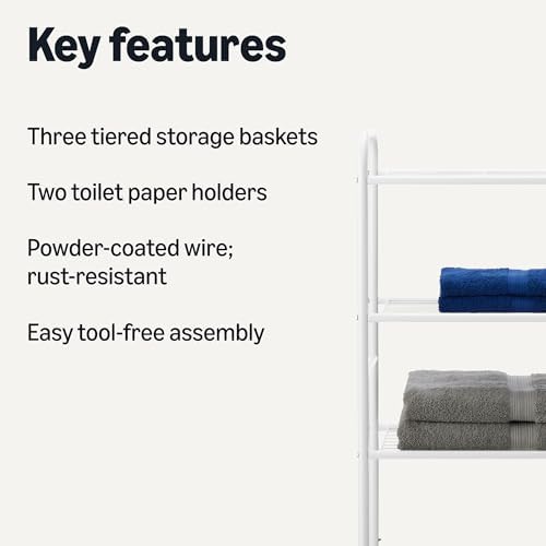 Amazon Basics Over the Toilet Storage Organizer, 3-Tier with 2 Paper Holders, 13.8 x 31.9 x 64.9 Inches, White - Image 3
