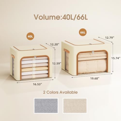 Yecaye 3-Pack 40L Clothes Storage Bins, Storage Bags for Clothes, Beige - Image 3