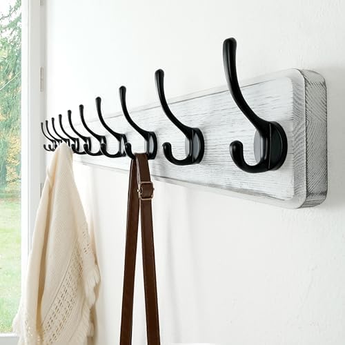Dseap Wall Mounted Coat Rack: 38-1/4" Long, Patented, Heavy-Duty, 10-Double-Hooks Wooden Hanger Rail for Winter Coats, Hat, Jacket, Clothing - White & Black, Pack of 2 - Image 7