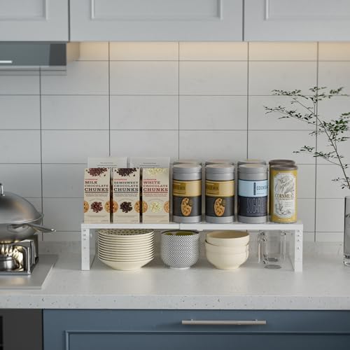Expandable Spice Rack Kitchen Cabinet Shelf Organizer, Stackable Storage Shelves Racks, Adjustable Counter Shelving for Cabinets, Countertop, Cupboard,Pantry and More(2Packs/White/Large) - Image 2