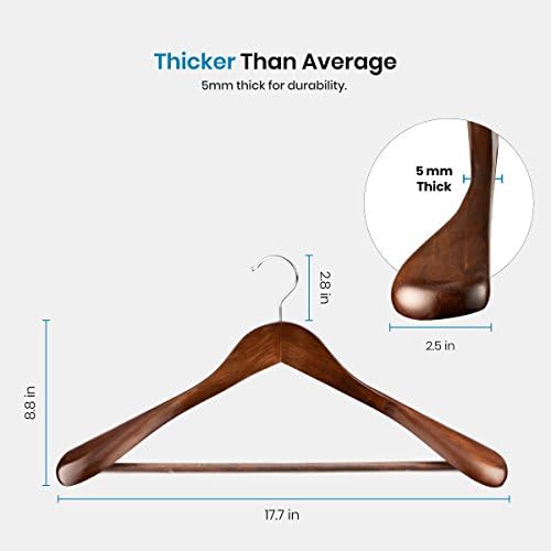 ZOBER Wide Shoulder Wooden Hangers, Vintage Clothes Hangers, 6 Pack - Image 6