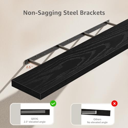 QEEIG Extra Long Floating Shelves for Wall (Black, Set of 2, 55.1") - Image 4