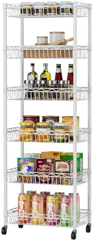 Golpart Basket Shelves Closet Rack with Wheels Metal Pantry Wire Shelf Unit by Golpart