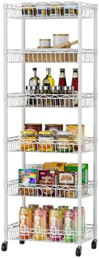 Golpart Basket Shelves Closet Rack with Wheels Metal Pantry Wire Shelf Unit by Golpart