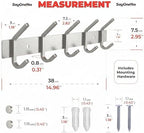 Coat Rack Wall Mount – Brushed Nickel 15 Inch Stainless Steel Hook Rail with 5 Heavy Duty Double Coat Hooks – Wall Mounted Coat Hanger for Entryway, Bathroom, Bedroom, Towel, Hat Organizer - 2 Pack - Image 2