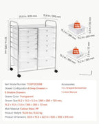 VEVOR Rolling Cart with Drawers, Double Row 12 Drawer Storage Organizer, Mobile Utility Cart with Chrome Steel Frame, Universal Casters & 2 Brakes, for Office, Classroom, Craft Room, Studio, Garage - Image 7