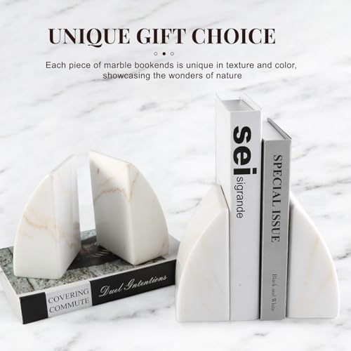 Koville Marble Bookends for Shelves, Large Bookends for Heavy Books, Natural Stone Book Stopper for Books CD Movies, Aesthetic Decorative Book Ends (Golden Calacatta) - Image 4
