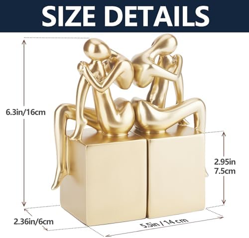 Gold Book Ends Bookends Girl Thinker Design,Bookshelf Accessories,Non-Skid Heavy Duty Resin Book Stopper for Books,Great Gifts for Book Lover,Modern Bookends for Shelves,Resin,1Pair/2Piece - Image 2