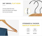 TOPIA HANGER Set of 6 Luxury Natural Wooden Coat Hangers, Premium Wood Suit Hangers, Glossy Finish with Extra-Wide Shoulder, Thicker Chrome Hooks & Anti-Slip Bar CT02N - Image 3