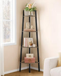 Hoctieon Corner Shelf, 4-Tier Corner Bookshelf, Rustic Ladder Shelf, Industrial Display Stand for Living Room, Kitchen, Home Office, Balcony, Small Space, Metal Frame, Grey by Hoctieon