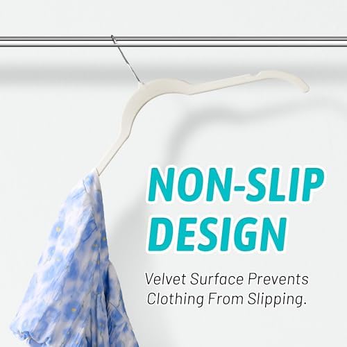 Sishynio Velvet Hangers 30 Pack, Non-Slip Slim Felt Clothes Hangers Beige - Image 6