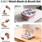 Volnamal Collapsible Wash Basin with Drying Rack & Drain Plug (Pink) - Image 3