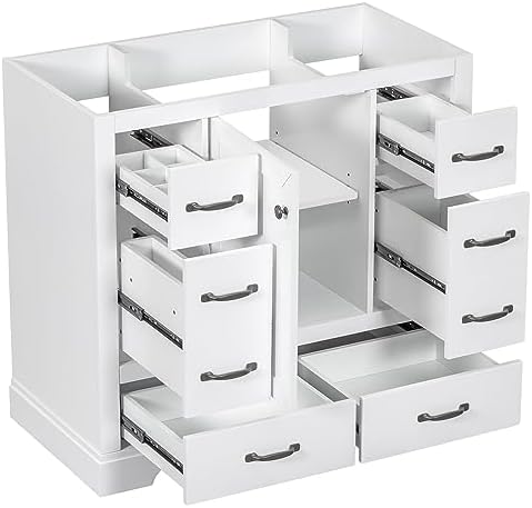 Flieks 36" Bathroom Vanity Without Sink, Cabinet Base Only, Six Drawers, Multi-Functional Drawer Divider, Adjustable Shelf, White by Flieks