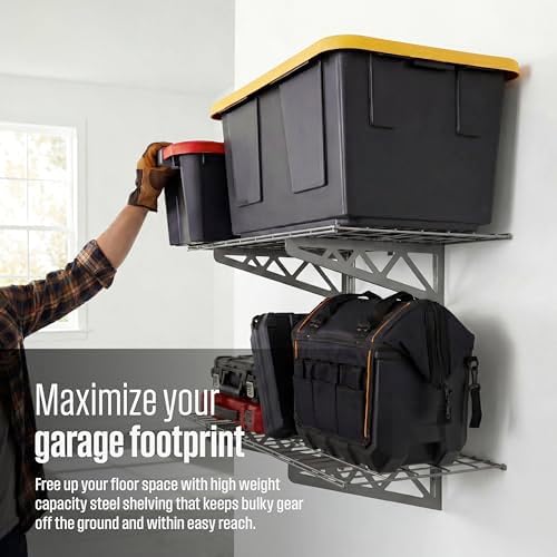 SafeRacks Steel Garage Wall Shelves 2-Pk w/Hooks, 500lb, Hammertone (18x36) - Image 4