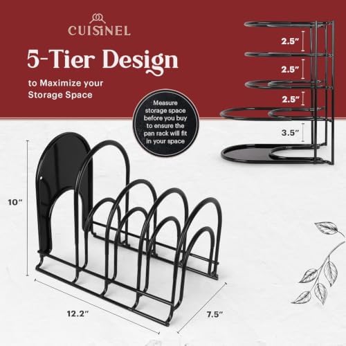 Cuisinel 5-Tier Pan Organizer for Cast Iron Skillets Griddles, Black 12.2" - Image 2