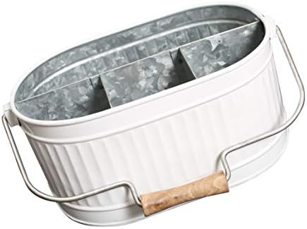Alpha Living Home Rustic Heavy Duty Alloy Multi-Compartment Silverware Caddy - Metal Utensil Versatile All-in-One Organizer for Kitchen, Bathroom & Office Utensils, Flatware, and Accessories (White) - Image 5