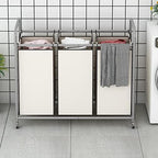 LINZINAR 3 Section Laundry Hamper, Beige Laundry Basket 135L Laundry Sorter - Image 2