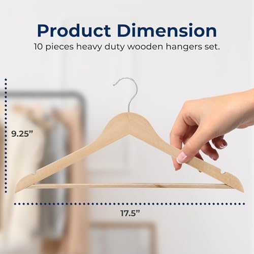 SereneLife 80-Piece Solid Wooden Hangers Set for Clothes – Heavy Duty Suit Coat Pant Dress Hangers with Chrome 360-Degree Swivel Hook and Notches Design for Organized Closets Natural Color - Image 2
