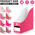 Jutom 48 Sets Cardboard Magazine Holders with Labels for School,Pink - Image 2