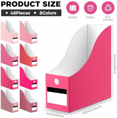 Jutom 48 Sets Cardboard Magazine Holders with Labels for School,Pink - Image 2