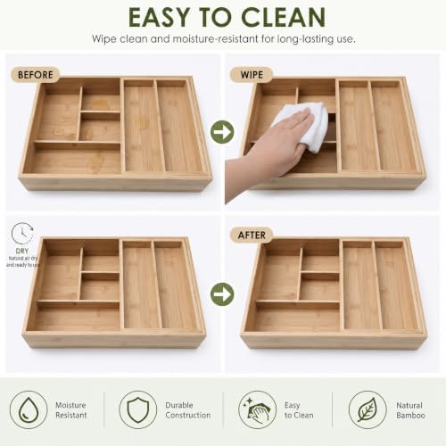 Bamboo 2-Tier Utensil Organizer for Kitchen Drawer Modular Pantry Organizer - Image 6