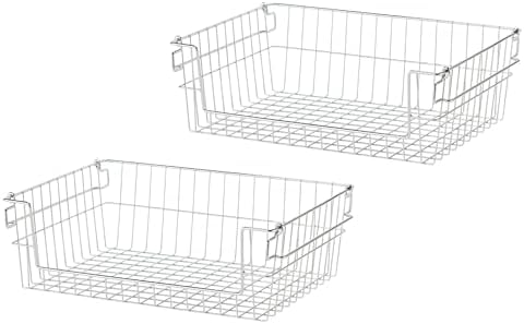 TRINITY Set of 2 19" Stackable Metal Wire Storage Baskets w Handles - Image 4