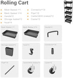 5 Tier Rolling Utility Cart with Handle,REBECAT Utility Cart Made of Multifunctional Storage Organizer Tool for Kitchen,Bathroom,Living Room,Office(Black) - Image 4