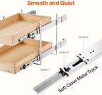 VEVOR 2 Tier Pull Out Cabinet Organizer, 14" W x 21" D Cabinet Drawer, Soft Close Slide out Shelf, Heavy-Duty Sliding Wood Drawer, Adjustable Base Cabinet Organization for Kitchen Pantry Bathroom - Image 3