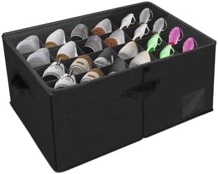 Shoe Organizer for Closet,Foldable Box with Clear Cover,Adjustable dividers by TaoTaoTse