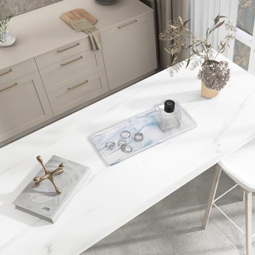 Uxcell 2-Pack Marble Ceramic Bathroom Vanity Tray, Blue, Rectangular, 2 Sizes (Small & Medium), Shatterproof & Heat-Resistant, Organizer for Soaps, Keys, Trinkets - Image 5