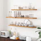 Fun Memories Floating Shelves for Wall, 55"x9.3" Rustic Solid Elm Wood Shelves, Heavy-Duty Wall Mounted Shelves with Invisible Brackets for Living Room, Bedroom, Kitchen, Natural Finish - Image 2