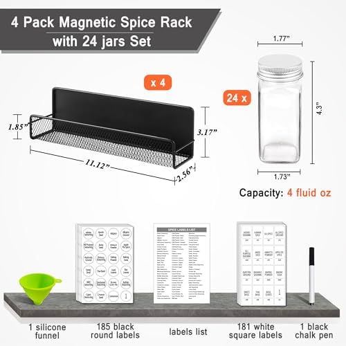Churboro 4 Pack Magnetic Spice Rack for Refrigerator, 24 Spice Jars, Labels - Image 3
