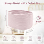 ECDYQXVU 15x10x9 Inch Woven Cotton Rope Storage Basket, 3 Pack - Image 3